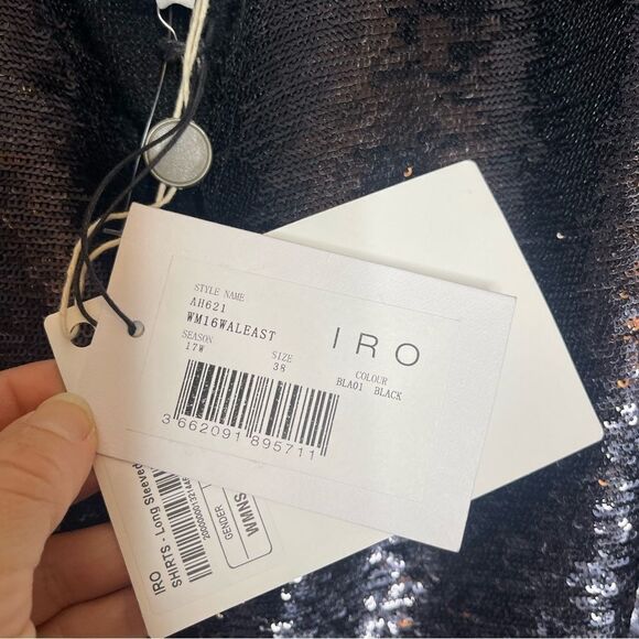 IRO Black Sequin Cold Shoulder Top NWT Size 38 (medium) - Picture 8 of 9